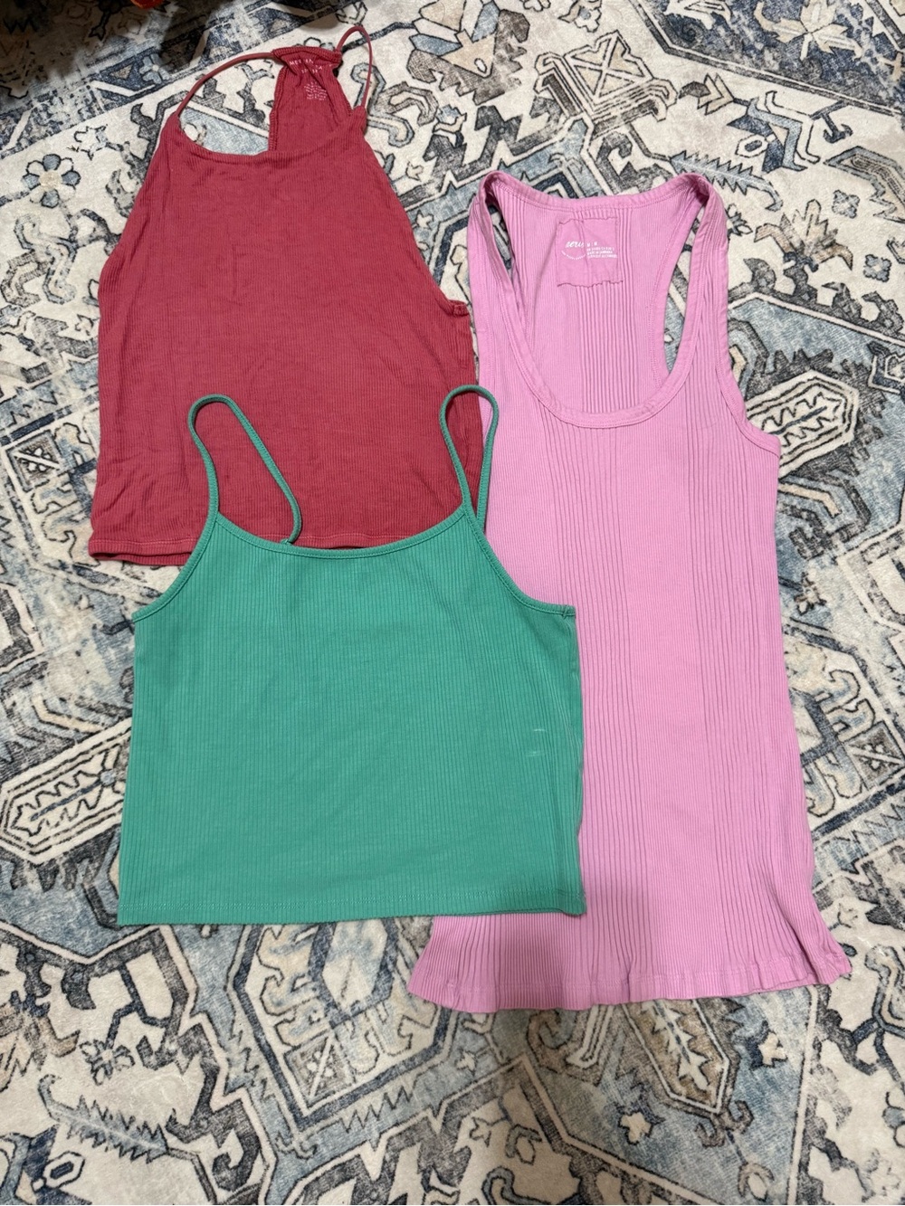 Three-Pack Women’s Ribbed Tank Tops - Pink, Green, red.aerie/american eagle